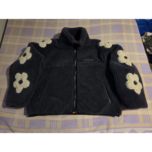 Sandy Liang Dark Grey Delphine Fleece Jacket Large Flowers MSRP $700+ Italy Wool - Picture 1 of 11